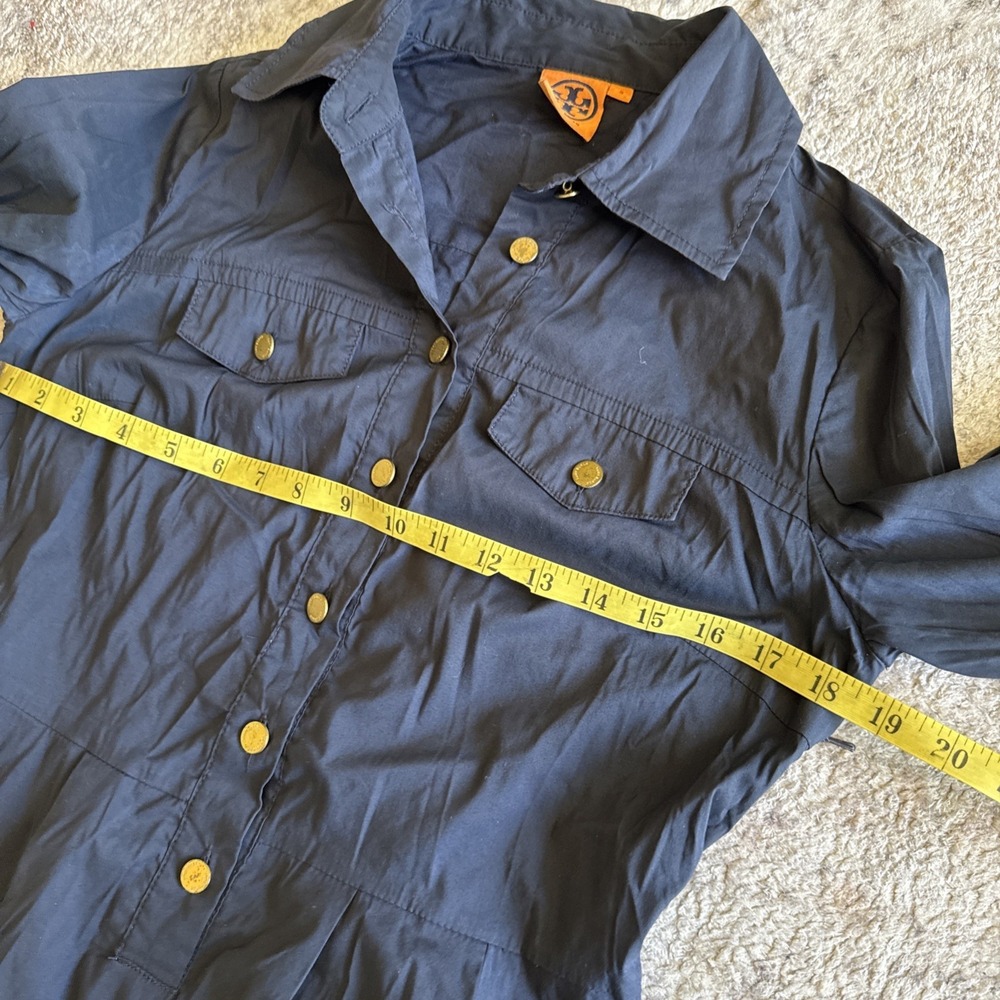 Tory Burch Sz 8Nautical Navy Blue & Gold Button Short Sleeve Dress With Pockets - Picture 11 of 14